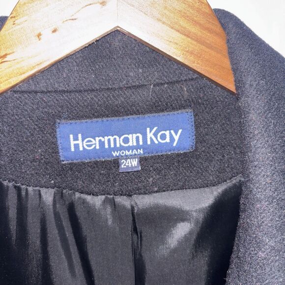 Herman Kay Woman Size 24 100% Wool Black Double Breasted Pea Coat - Picture 2 of 7